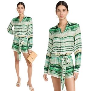 ALEXIS Florentyn Stripe Long Sleeve Romper Green & White Belted Tie Dye